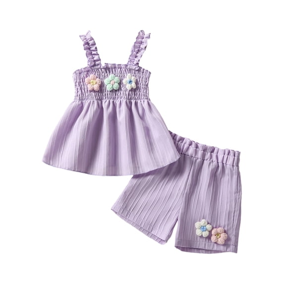 Jamsmile Toddler Girls Outfits Sets Summer Flowy Straps And Floral Shorts Two Piece Summer Little Girls Holiday Beach Sets
