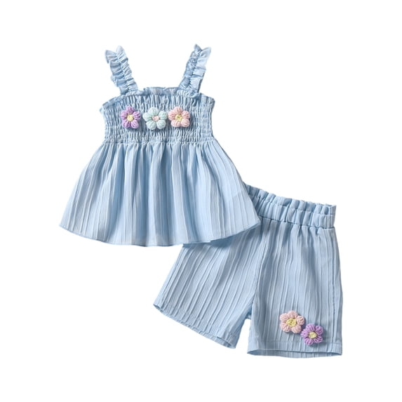 Jamsmile Toddler Girls Outfits Sets Summer Flowy Straps And Floral Shorts Two Piece Summer Little Girls Holiday Beach Sets