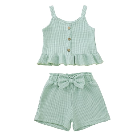 Jamsmile Toddler Girls Outfits Sets Summer Soft Ribbed Tank Tops With Bow Shorts Two Piece Casual Playwear Girls Sets
