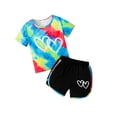 thumbnail image 1 of Jamsmile Toddler Girls Outfits Sets Tie Dye Print Short Sleeve T Shirts And Color Shorts Summer Play Heart Print Two Piece Sets, 1 of 8