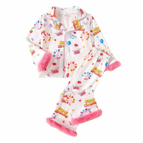 Jamsmile Toddler Girls Outfits Sets Toddler Girls Long Sleeve Birthday Cartoon Prints T Shirts Tops Pants Casual Girls Outfits