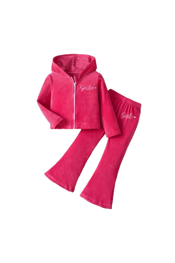 Toddler Girls Outfits Sets Tracksuits Lined Hooded Jacket With Flare Pants Soft Outfits Kids Girls Casual Sports Wear