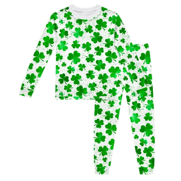 Jamsmile Toddler Girls Pajamas St. Patrick'S Day Long Sleeve Cartoon Tops + Pants Soft Pjs Girls Sleepwear