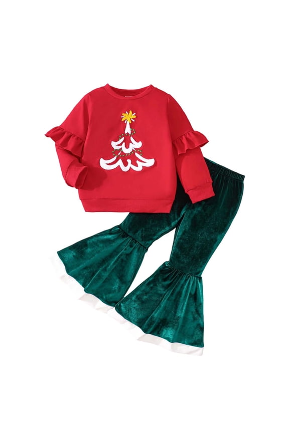Toddler Girls Sets Christmas Party Outfits Long Sleeve Prints T Shirt Tops Pants Two Piece Xmas Kids Princess Outfits