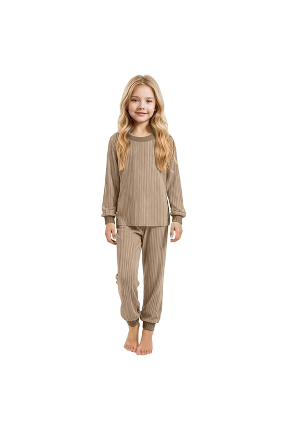 Toddler Girls Sets Sleepwear Knitted Ribbed Tops With Pants Cozy Soft 2 Piece Children Kids Girls Home Clothes Nightwear