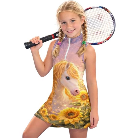 Jamsmile Toddler Girls Sports Dress Sleeveless Zipper Neck Flowers Print Performance Skort For Kids Girls Athletic Sportswear