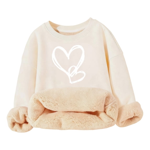 Jamsmile Toddler Girls Sweatshirts Fuzzy Hoodies Loose Heart Print Warm Long Sleeve Children Girls Autumn Winter Pullovers