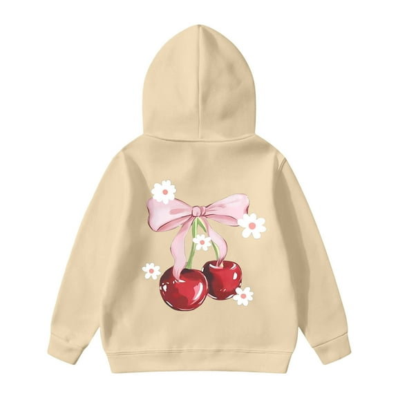 Jamsmile Toddler Girls Tshirts Long Sleeve Cherry Print Hooded Sweatshirts Loose Pullovers Casual Tops Child Girls Tracksuits