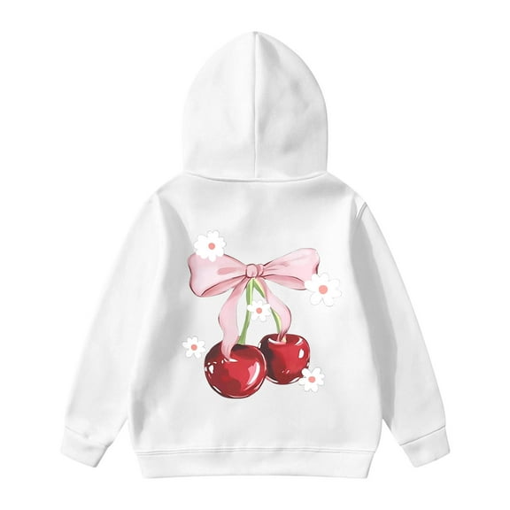 Jamsmile Toddler Girls Tshirts Long Sleeve Cherry Print Hooded Sweatshirts Loose Pullovers Casual Tops Child Girls Tracksuits