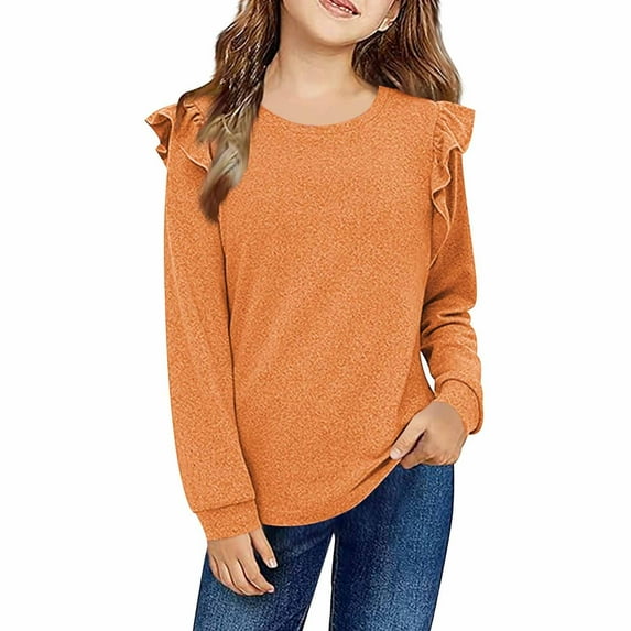 Jamsmile Toddler Girls Tshirts Ruffles Solid Color Long Sleeve Tees Tops Lace Trim Fall Winter Tunic Shirts For Child Girls
