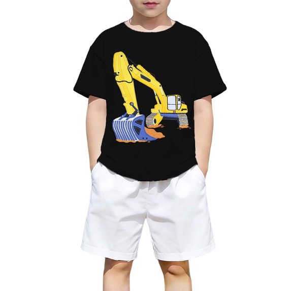 Jamsmile Toddler Girls Tshirts Short Sleeve Summer Excavator Print Casual Tees Soft Blend Shirts For Kids Girls Basic Tshirts