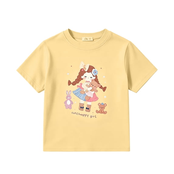 Jamsmile Toddler Girls Tshirts Short Sleeve T Shirts Cartoon Print Crew Neck Casual Loose Fit Kids Girls Summer Tops