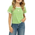 thumbnail image 1 of Jamsmile Toddler Girls Tshirts Square Neck Short Sleeve Tee Shirts Tops Soft Blend Striped Print Kids Children Girls T-Shirts, 1 of 6
