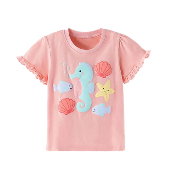 Jamsmile Toddler Girls Tshirts Summer Ruffles Short Sleeve Tees Shirts Soft Casual Daily Wear Crewneck Basic T-Shirts