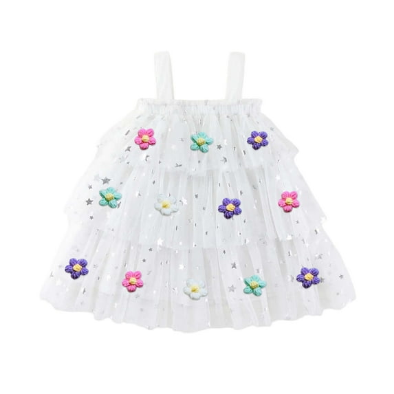 Jamsmile Toddler Girls Tulle Dress Summer Sleeveless Strap Holiday Tiered Mesh Party Little Girls Dance Princess Dresses