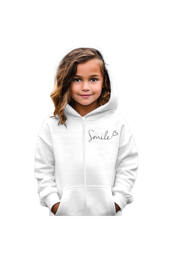 Toddler Girls Zip Up Hoodies Autumn Smile Print Hooded Sweatshirt Cute Jackets Outdoor Oversized For Teen Girls Coats