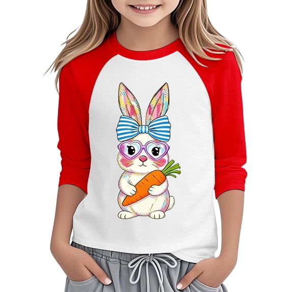 Jamsmile Toddlers Girls T-Shirts Easter Day Bunny Print Long Sleeve T Shirts Cute Holiday Graphic Tee Soft Girls Playwear Tops