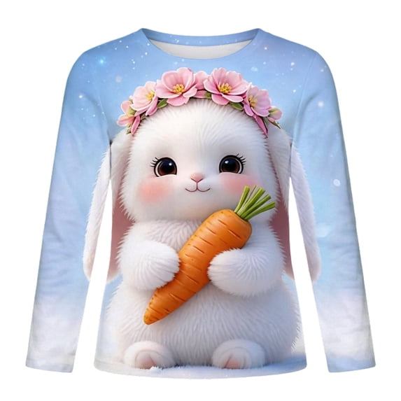 Jamsmile Toddlers Girls T-Shirts Easter Day Bunny Print Long Sleeve Tee Shirts Soft Casual Cute Animal Print Child Girls Tshirts