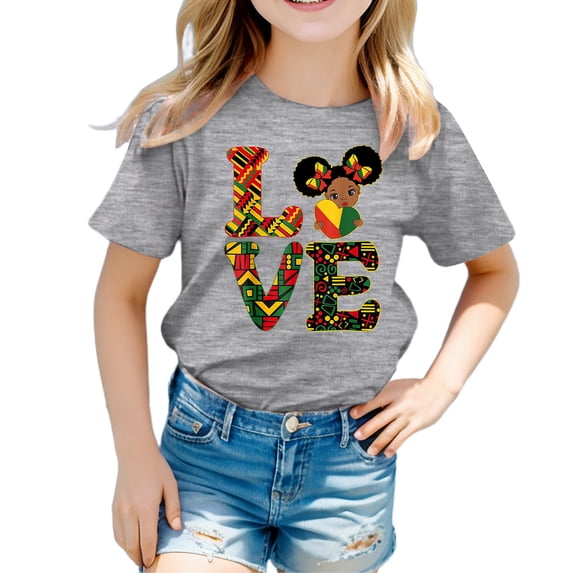 Jamsmile Toddlers Girls T-Shirts Graphic Love Letters Print Graphic Tee Shirts Comfy Round Neck Tops Summer Child Girls Tshirts