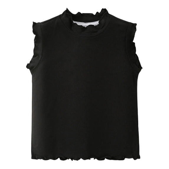 Jamsmile Toddlers Girls T-Shirts Knit Trim Sleeveless Tops Lightweight Summer Vests Edge Solid Color Knit Children Girls Tees