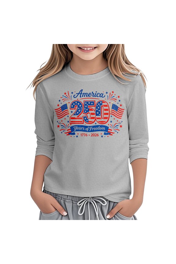 Toddlers Girls T-Shirts Spring 4th Of July Graphic Print Three Quarter Sleeve Casual Tee Shirts Independence Day Tee Shirts
