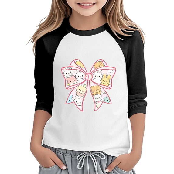 Jamsmile Toddlers Girls T-Shirts Spring Easter Day Bunny Print Long Sleeve T Shirts Cute Holiday Graphic Tee Shirts Soft Tops
