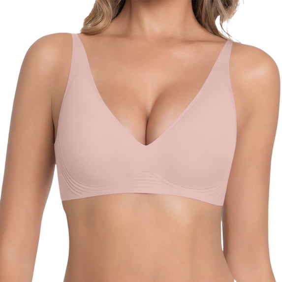 Jamsmile Tshirts Bras Women Wirefree Comfort Seamless Full Coverage Bras Solid Color Everyday Padded Push Up Bras