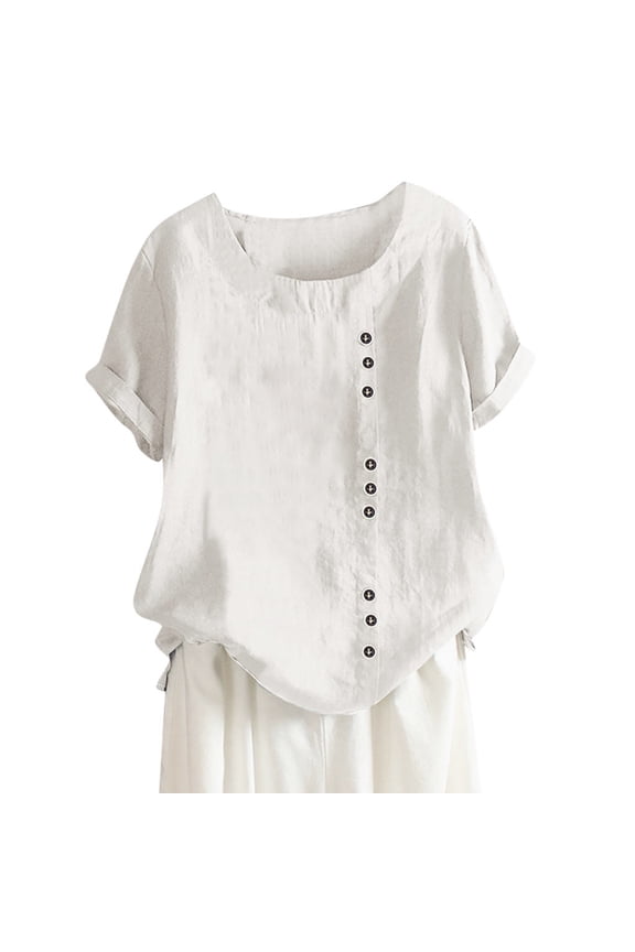 Women Blouse Boho Tops Summer Dailywear Button Up Loose Blouse Solid Color Loose Bohemian Beach Holiday Tunic Shirts