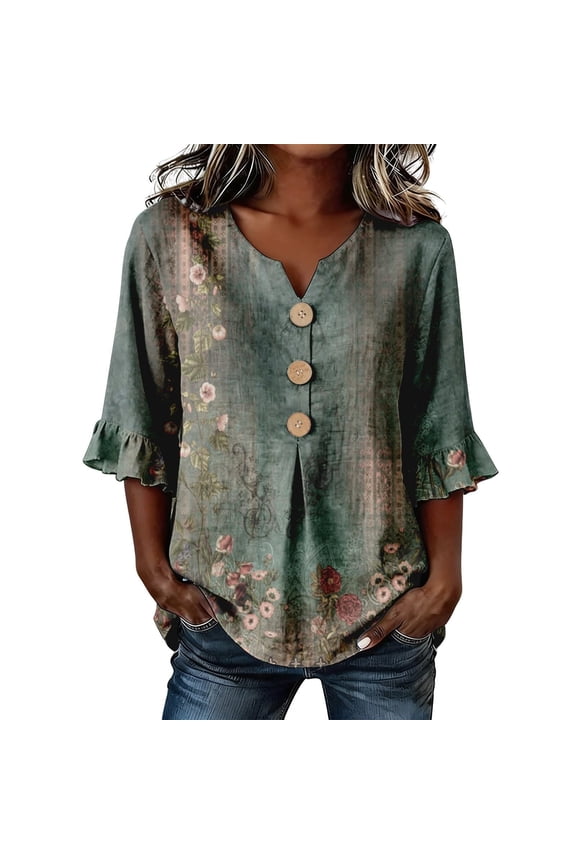 Women Blouse Summer Floral Print Boho Tops Comfort Soft Breathable Blend Tops Casual Wear Bohemian Holiday Blouses
