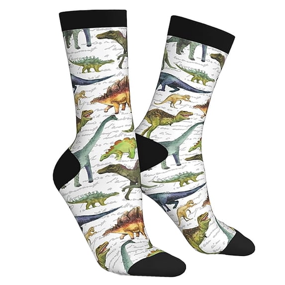 Jamsmile Women Crew Socks Cute Dinosaur Print Novelty Funny Crew Socks Soft Breathable Athletic Socks