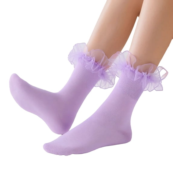 Jamsmile Women Crew Socks Lace Trimmed Socks With Ruffles Detail Comfortable Soft Thin Lightweight Casual Socks