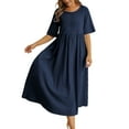 thumbnail image 1 of Jamsmile Women Dress Summer Casual Loose Cotton Linen Round Neck Five Point Sleeve Maxi Dresses Ladies Beach Long Sundress, 1 of 8