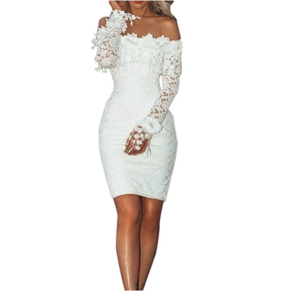 Jamsmile Women Dress Summer Lace Solid Color Slash Neck Off Shoulder Party Dresses Elegant Ladies Formal Bodycon Dresses