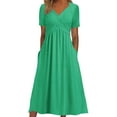 thumbnail image 1 of Jamsmile Women Dress Summer Solid Color Short Sleeve Casual Loose Pleated Long Dress With Pockets Daily Party Beach Sundress, 1 of 5