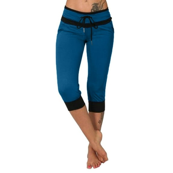 Jamsmile Women Leggings Casual Sport Solid Color Elastic Belt Waist Pants 3/4 Long Length Stretchy Soft Trousers With Pockets