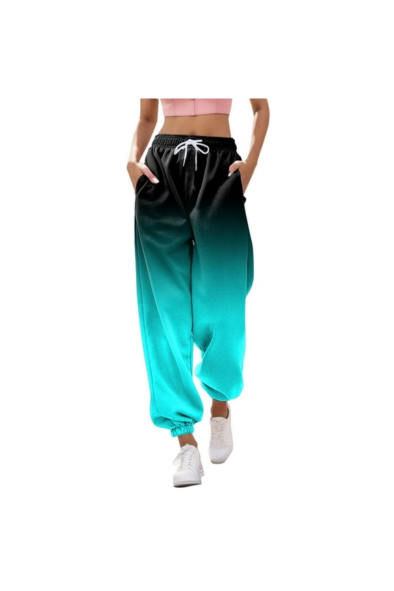 Women Pants Casual Gradient Print Bottoms Sweatpants Pockets High Waist Sporty Gym Athletic Fit Jogger Pants Trousers
