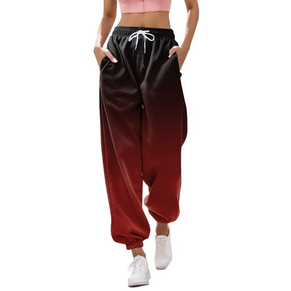 Jamsmile Women Pants Casual Gradient Print Bottoms Sweatpants Pockets High Waist Sporty Gym Athletic Fit Jogger Pants Trousers