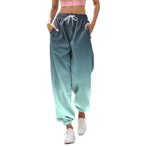 Jamsmile Women Pants Casual Gradient Print Bottoms Sweatpants Pockets High Waist Sporty Gym Athletic Fit Jogger Pants Trousers