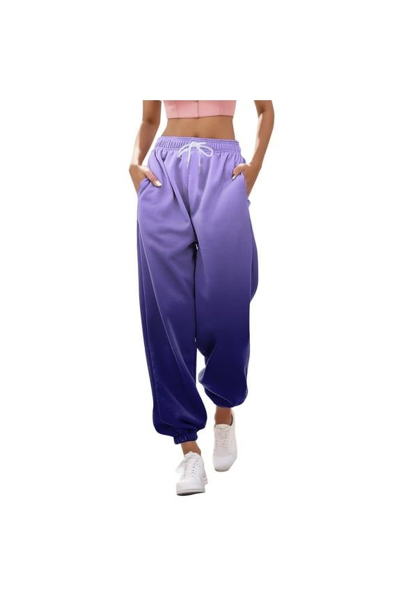Women Pants Casual Gradient Print Bottoms Sweatpants Pockets High Waist Sporty Gym Athletic Fit Jogger Pants Trousers