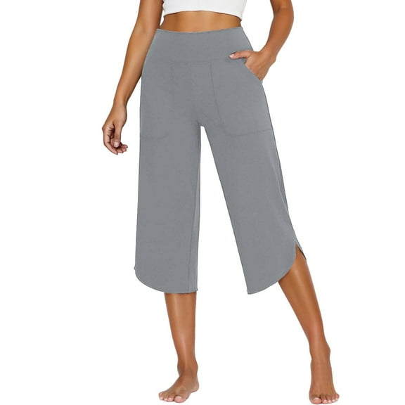 Jamsmile Women Pants Casual Wide Leg Summer Capris Pants Loose Stretch Beach Pants High Waisted Workout Pants With Pockets