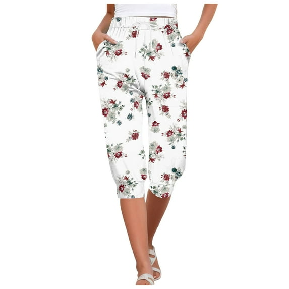 Jamsmile Women Pants Cropped Sweatpants Floral Print Drawstrings Bottoms Lace Up Joggers Streetwear Trendy Athletic Trousers
