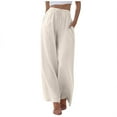 thumbnail image 1 of Jamsmile Women Pants Linen High Waisted Wide Leg Palazzo Pants Casual Summer Drawstring Trousers Flowy Beach Pants With Pockets, 1 of 6