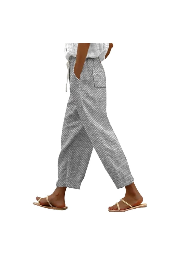 Women Pants Spring Summer Loose Comfortable Casual Long Beach Pants High Waist Pocket Linen Stretch Trousers