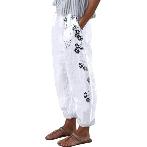 Jamsmile Women Pants Summer Floral Print With Pockets Long Loose Pants Casual High Waist Boho Beach Straight Casual Pants