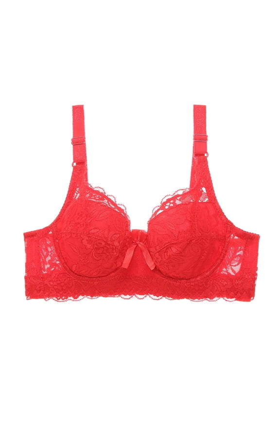 Women Push Up Bra Flower Scalloped Lace Underwire Full Coverage Adjustable Straps Bras Soft Comfort Padded Lift Up Bra