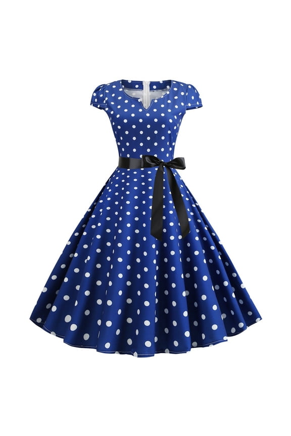 Women Rockabilly Dress Summer Vintage 1950s Retro Short Sleeve Print Evening Party Gown Prom Swing Party Long Dress