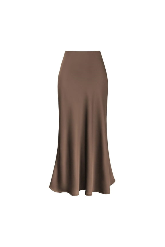 Women Satin Silk Skirts Solid Color Zipper Elegant Ladies High Waist Skirt Party Wedding A-Line Midi Skirts
