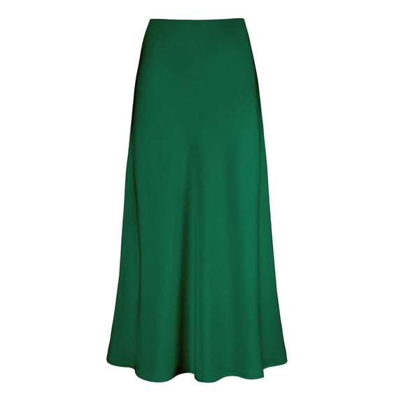 Jamsmile Women Satin Silk Skirts Solid Color Zipper Elegant Ladies High Waist Skirt Party Wedding A-Line Midi Skirts
