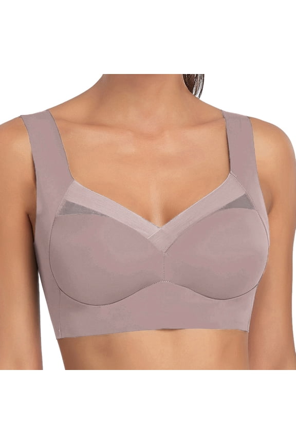 Women Seamless Wide Strap Wireless Support Bra Bralette Push Up Brassiere Mesh Splice Soft Padded Invisible Sleep Bras