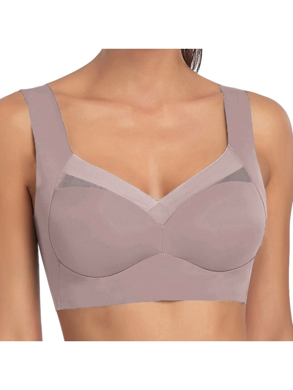 Women Seamless Wide Strap Wireless Support Bra Bralette Push Up Brassiere Mesh Splice Soft Padded Invisible Sleep Bras
